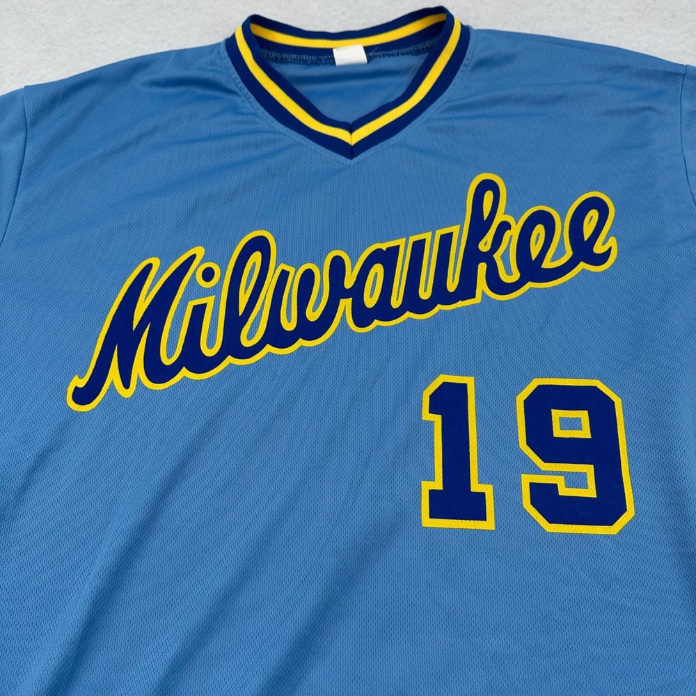 Milwaukee Brewers Robin Yount 19 Powder Blue V-Neck Mesh Baseball Jersey XL